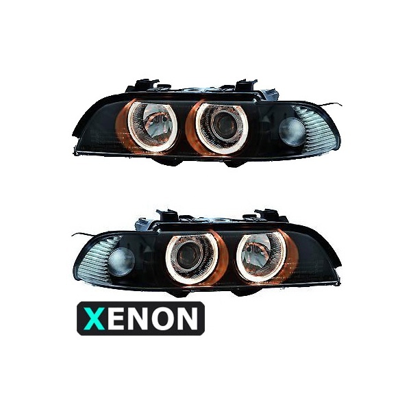 2 BMW Serie 5 E39 phase 2 xenon Angel Eyes headlights - Black