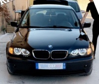 2 BMW E46 Sedan Angel Eyes LED Depo V2 front headlights - 01-05 - Black
