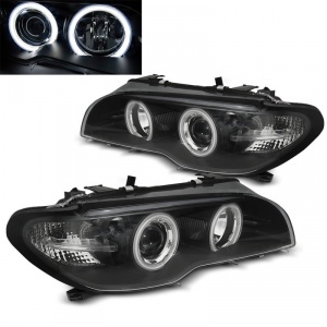 2 CCFL angel eyes white front headlights - BMW E46 coupe cab 03-06 - Black