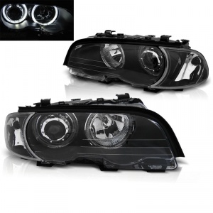 2 LED front headlights angel eyes white - BMW E46 coupe cab 99-03 - Black