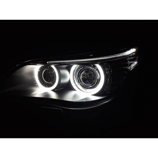 2 BMW Serie 5 E60 / E61 Xenon Angel Eyes CCFL 03-04 headlights - Black