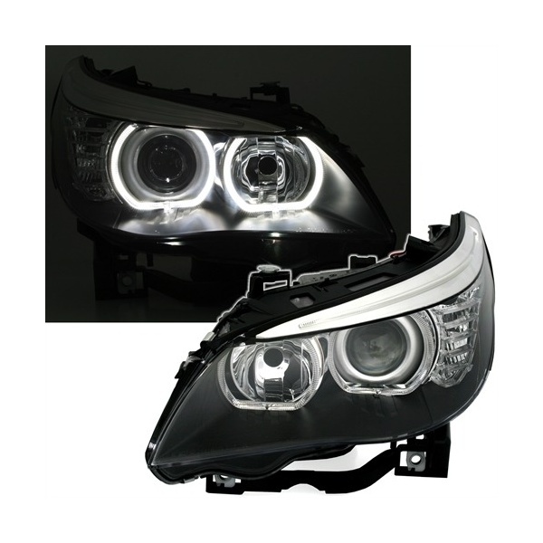 2 BMW Serie 5 E60 / E61 Angel Eyes 03-10 DEPO v2 Headlights - Black
