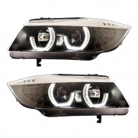 2 BMW Serie 3 E90 E91 Angel Eyes 3D LED 05-12 Headlights - Black