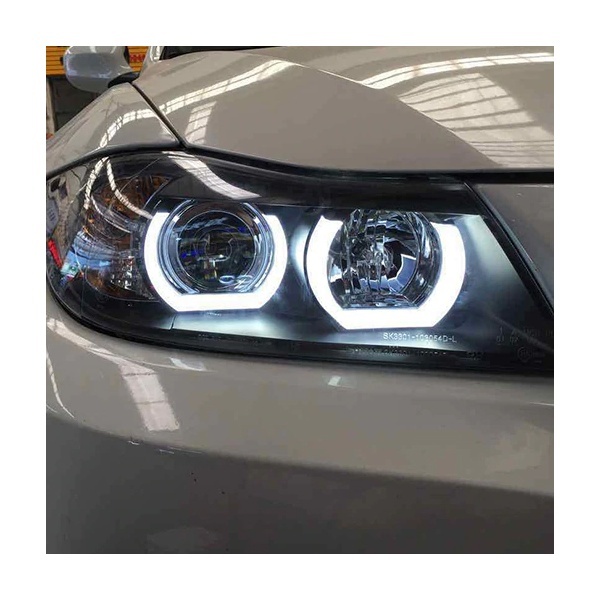 2 BMW Serie 3 E90 E91 Angel Eyes LED U-LTI 05-08 Headlights - Black