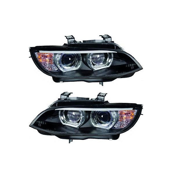 2 AFS BMW Serie 3 E92 E93 Coupe Angel Eyes LED U-LTI 05-10 faróis de xenon - Preto