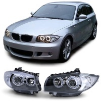 2 BMW Serie 1 E81 E82 E87 Angel Eyes V1 DEPO 04 and + front headlights - Black