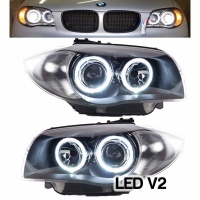 2 BMW Serie 1 E81 E82 E87 Angel Eyes LED V2 DEPO 04 e + fari anteriori - Nero