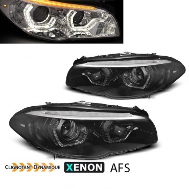 2 Phares xenon AFS BMW Serie 5 F10 F11 Angel Eyes LED 10-13 look Iconic - Noir