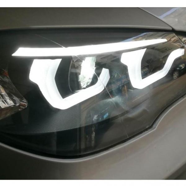 2 faróis de halogênio BMW X5 E70 Angel Eyes icônicos LED 07-13 - preto