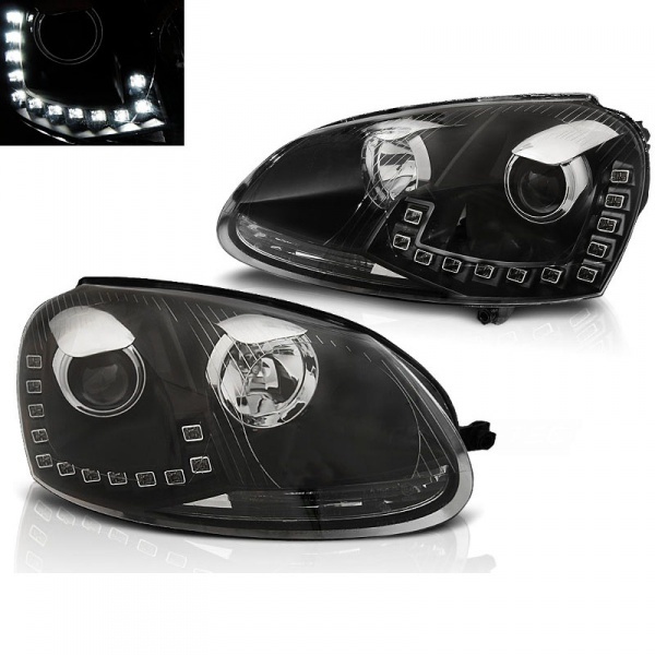 2 VW Golf 5 03-09 DRL U LED headlights - Black