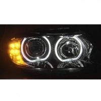 2 BMW Serie 3 E90 E91 faróis dianteiros Angel Eyes LED V2 DEPO 05-11 pisca led- preto