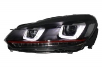 2 faróis dianteiros VW GOLF 6 3D LED 08-13 Preto + vermelho - dinâmico