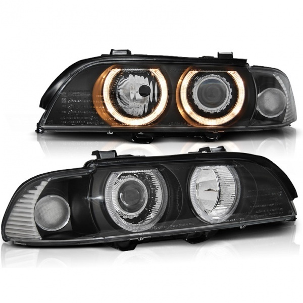 2 BMW Serie 5 E39 xenon Angel Eyes headlights - Black