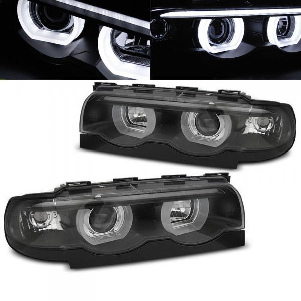 2 BMW Serie 7 E38 Angel Eyes LED U-LTI 94-01 Headlights - Black