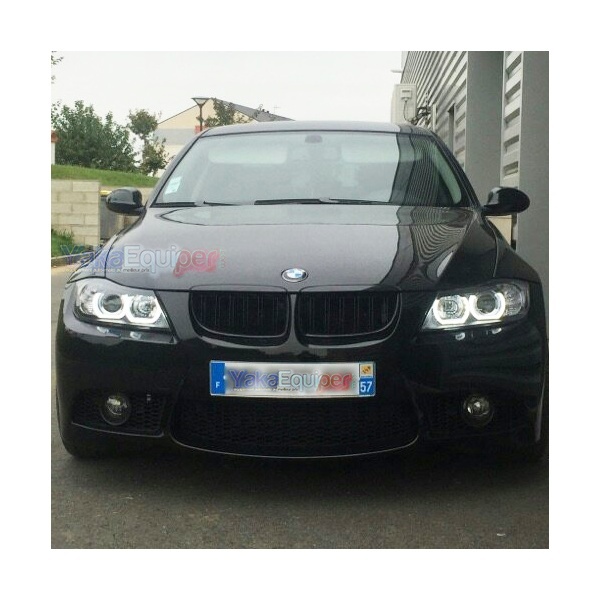 2 fari allo xeno BMW Serie 3 E90 E91 Angel Eyes LED U-LTI 05-08 - Nero