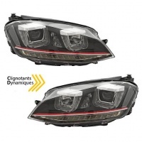 2 Phares avant VW Golf 7 - 3D LED Dynamique - Noir liseret rouge