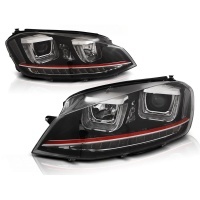2 fari anteriori VW Golf 7 - LED 3D lampeggiante - Bordo nero + rosso