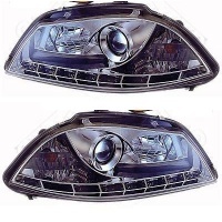 2 SEAT Ibiza 02-08 headlights - LED daytime running lights - Chrome