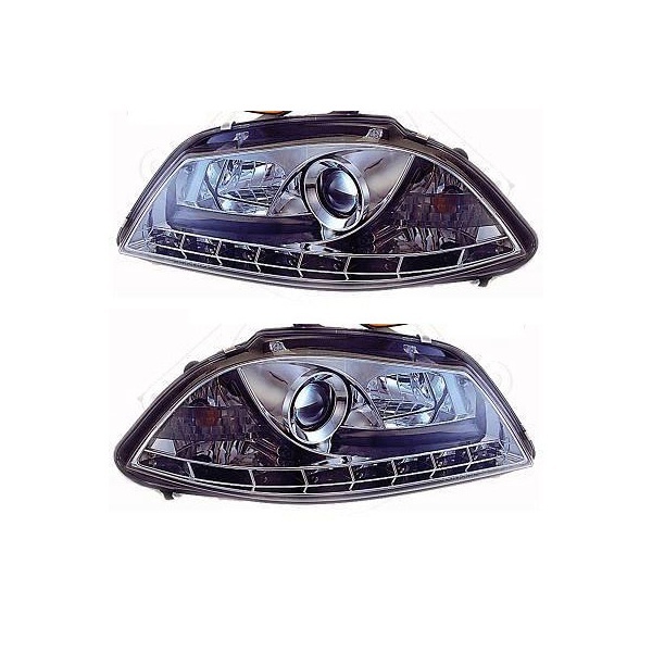 2 SEAT Ibiza 02-08 headlights - LED daytime running lights - Chrome