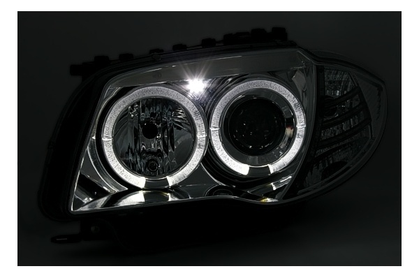 2 BMW Serie 1 E81 E82 E87 Angel Eyes 04 and + front headlights - Chrome