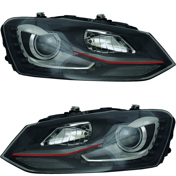 2 VW Polo 6R 09-14 front headlights - LED look GTI - black