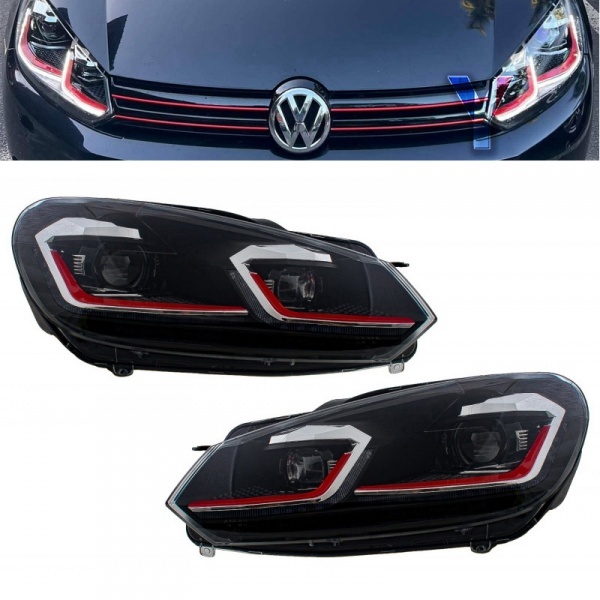 2 VW GOLF 6 LED headlights 08-13 look facelift G7.5 red - dynamic