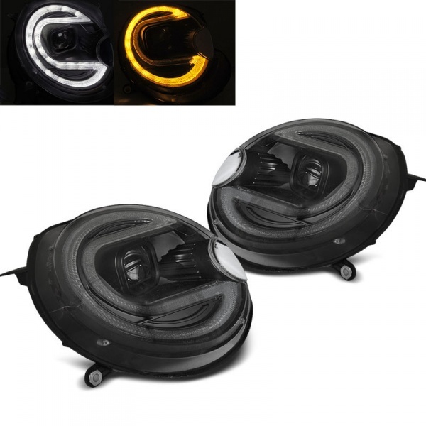 2 Mini Cooper R55 R56 R57 R58 R59 front headlights - LED 06-14 - Black