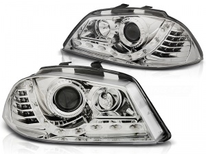 2 SEAT Ibiza 6L Headlights - 02-08 - Dragon LED - LED flashing - Chrome