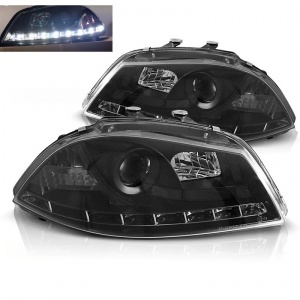 2 SEAT Ibiza 02-08 headlights - R87 LED daytime running lights - Black