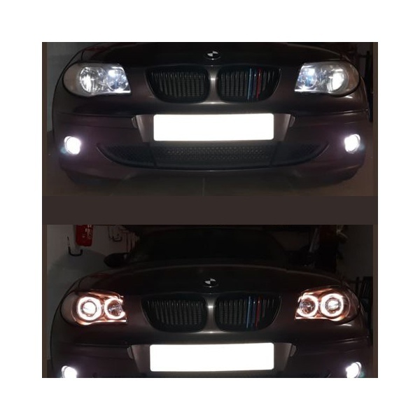 2 BMW Serie 1 E81 E82 E87 Angel Eyes V1 DEPO 04 und + Frontscheinwerfer - Schwarz