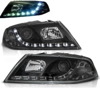 2 Skoda Octavia headlights 2 devil eyes LED - 04-08 - Black