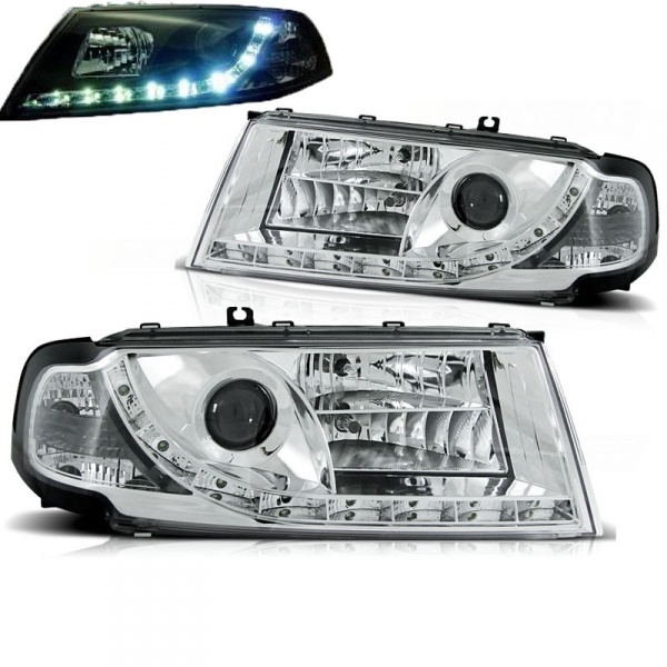 2 faróis dianteiros Skoda Octavia 1 olhos de diabo LED - 00-10 - Chrome