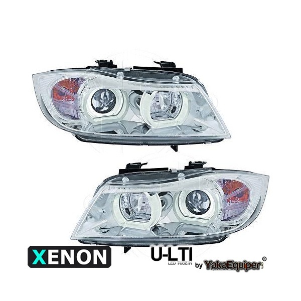 2 BMW Serie 3 E90 E91 Angel Eyes LED U-LTI 05-08 xenon headlights - Chrome