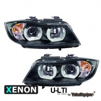 2 BMW Serie 3 E90 E91 Angel Eyes LED U-LTI 05-08 faróis de xenon - Preto