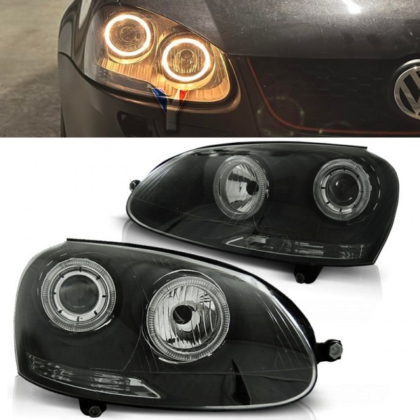 2 VW Golf 5 Angel Eyes headlights - Black