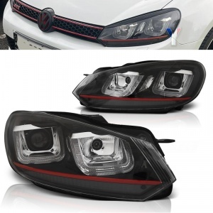 2 VW GOLF 6 3D LED 08-12 front headlights Black + red