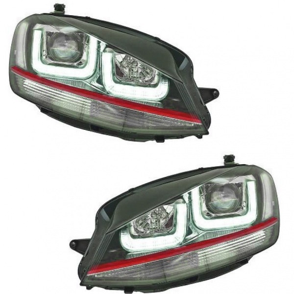 2 VW Golf 7 headlights - 3D LED - Black + red border
