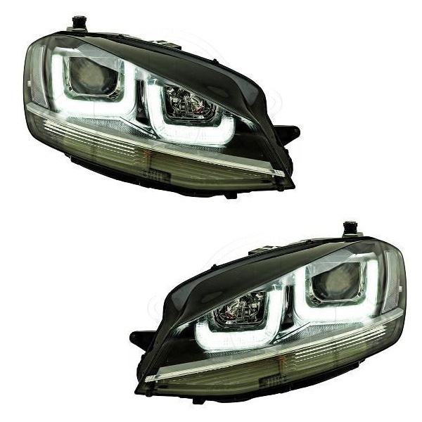 2 VW Golf 7 koplampen - 3D LED - Zwart + chroom