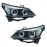 2 BMW Serie 5 E60 / E61 lci Xenon Angel Eyes 08-10 Headlights - Black