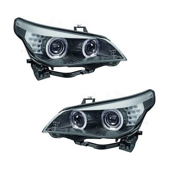 2 BMW Serie 5 E60 / E61 lci Xenon Angel Eyes 08-10 Headlights - Black