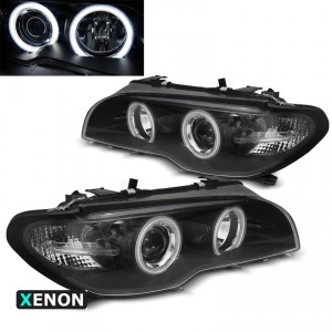 2 xenon front CCFL angel eyes headlights white - BMW E46 coupe cab 03-06 - Black