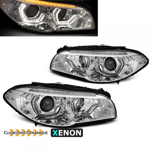 2 Xenon headlights BMW Serie 5 F10 F11 LCI Angel Eyes LED 13-16 Iconic look - Chrome