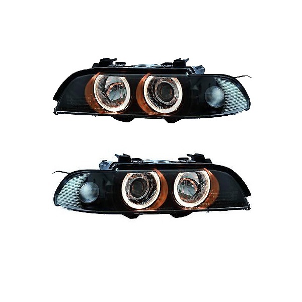 2 BMW Serie 5 E39 Angel Eyes headlights - Black